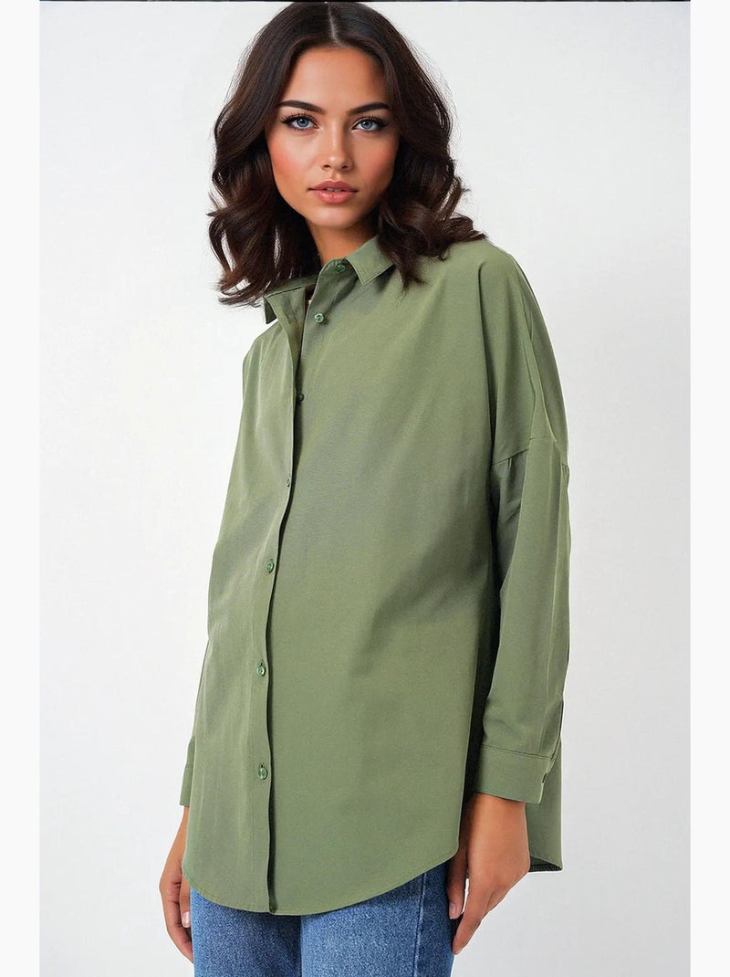Camicia oversize in popeline con motivo e bottoni bdart Cachi - Kiabi