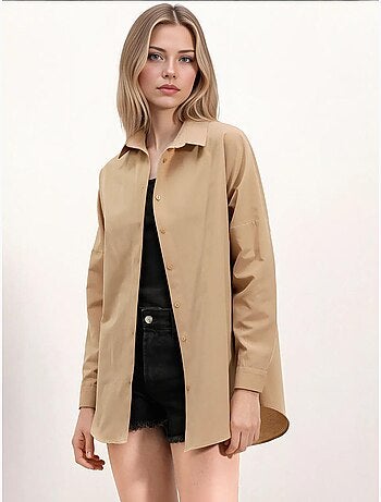 Camicia oversize in popeline con motivo e bottoni bdart