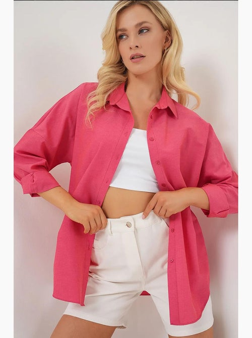 Camicia oversize in popeline con motivo e bottoni bdart - Kiabi Camicia oversize in popeline con motivo e bottoni bdart - Kiabi