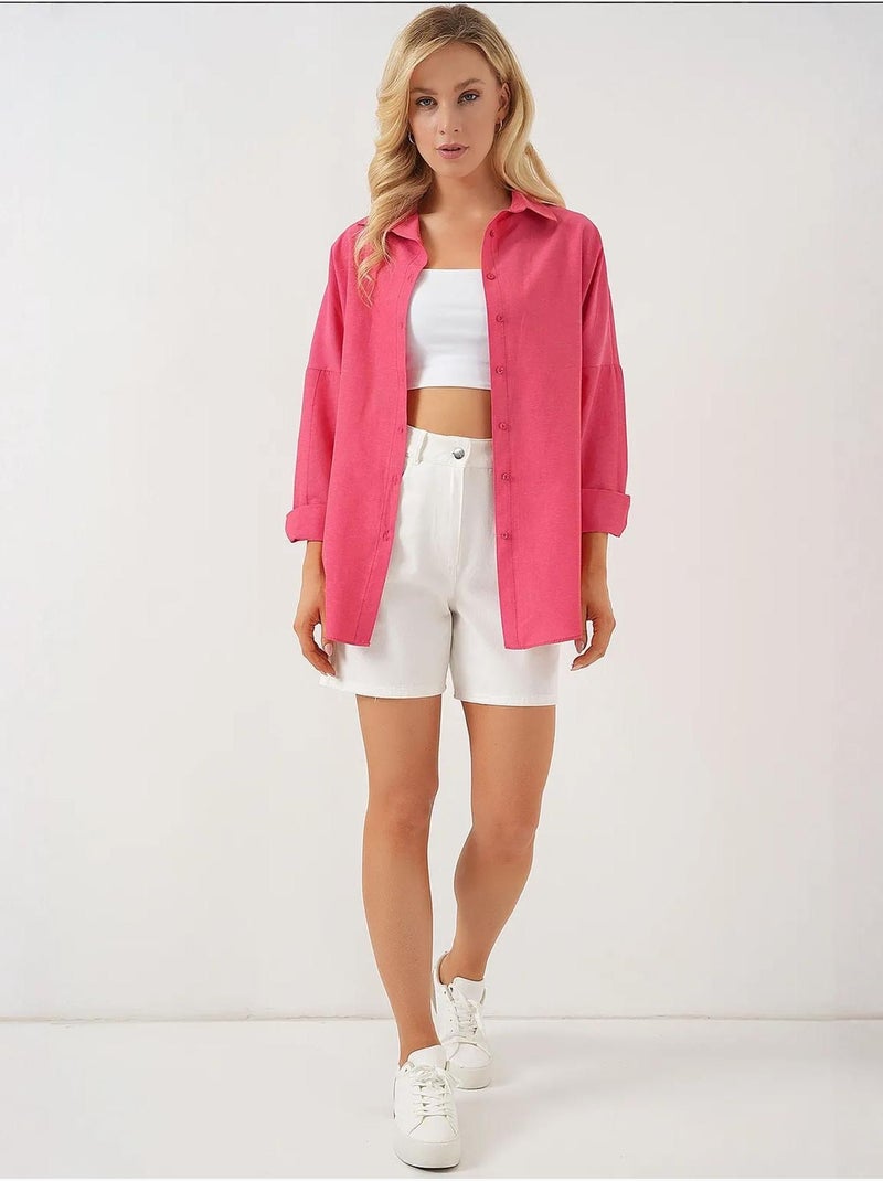 Camicia oversize in popeline con motivo e bottoni bdart Ciliegia - Kiabi