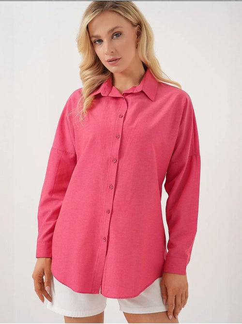 Camicia oversize in popeline con motivo e bottoni bdart - Kiabi Camicia oversize in popeline con motivo e bottoni bdart - Kiabi