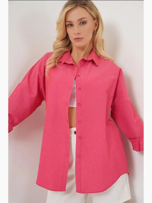 Camicia oversize in popeline con motivo e bottoni bdart - Kiabi Camicia oversize in popeline con motivo e bottoni bdart - Kiabi