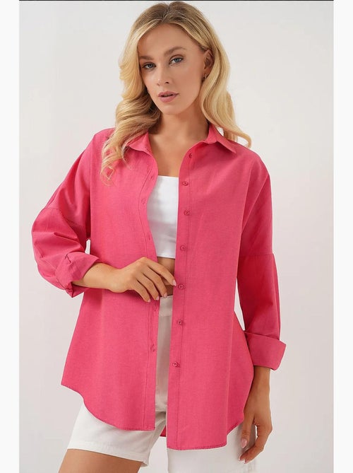 Camicia oversize in popeline con motivo e bottoni bdart - Kiabi Camicia oversize in popeline con motivo e bottoni bdart - Kiabi