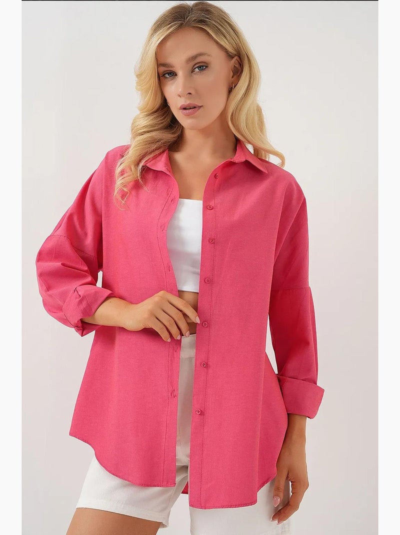 Camicia oversize in popeline con motivo e bottoni bdart Ciliegia - Kiabi