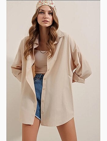 Camicia oversize in popeline con motivo e bottoni bdart