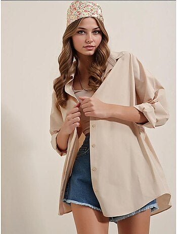 Camicia oversize in popeline con motivo e bottoni bdart