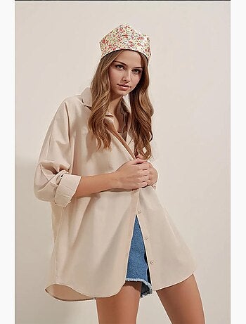 Camicia oversize in popeline con motivo e bottoni bdart
