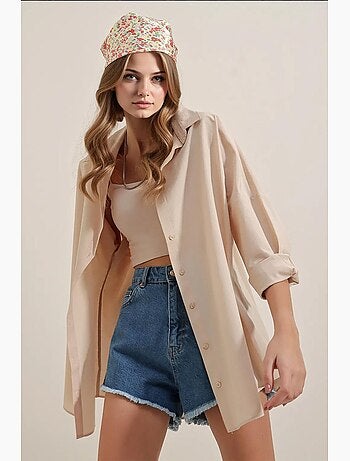Camicia oversize in popeline con motivo e bottoni bdart