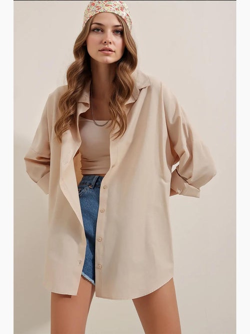 Camicia oversize in popeline con motivo e bottoni bdart - Kiabi Camicia oversize in popeline con motivo e bottoni bdart - Kiabi
