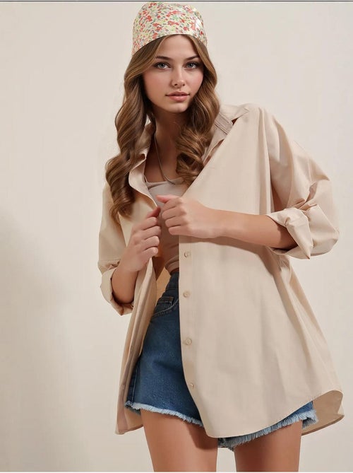 Camicia oversize in popeline con motivo e bottoni bdart - Kiabi Camicia oversize in popeline con motivo e bottoni bdart - Kiabi