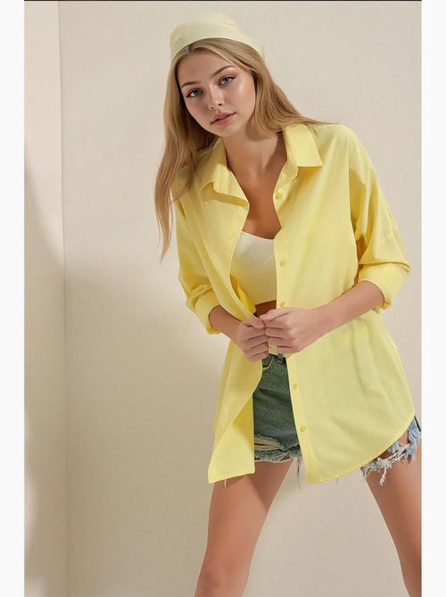 Camicia oversize in popeline con motivo e bottoni bdart - Kiabi Camicia oversize in popeline con motivo e bottoni bdart - Kiabi