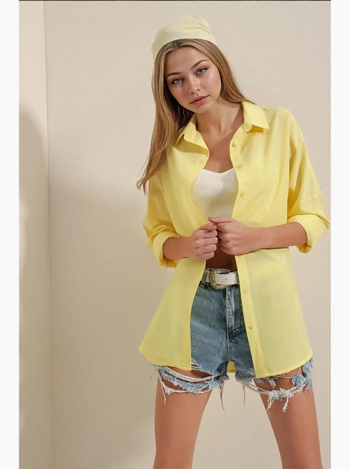 Camicia oversize in popeline con motivo e bottoni bdart - Kiabi Camicia oversize in popeline con motivo e bottoni bdart - Kiabi