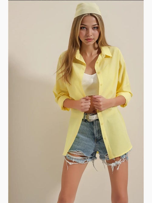 Camicia oversize in popeline con motivo e bottoni bdart - Kiabi Camicia oversize in popeline con motivo e bottoni bdart - Kiabi