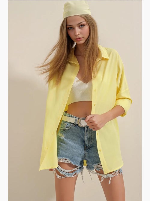 Camicia oversize in popeline con motivo e bottoni bdart - Kiabi Camicia oversize in popeline con motivo e bottoni bdart - Kiabi