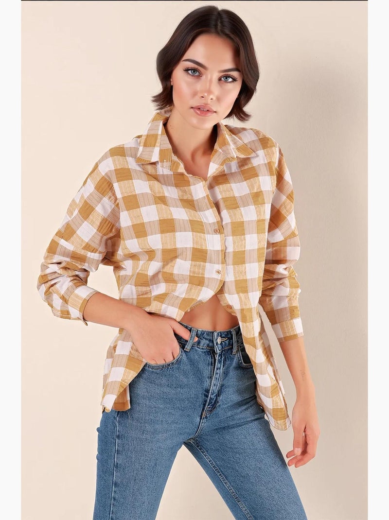 Camicia oversize in popeline con motivo e bottoni bdart Grège - Kiabi