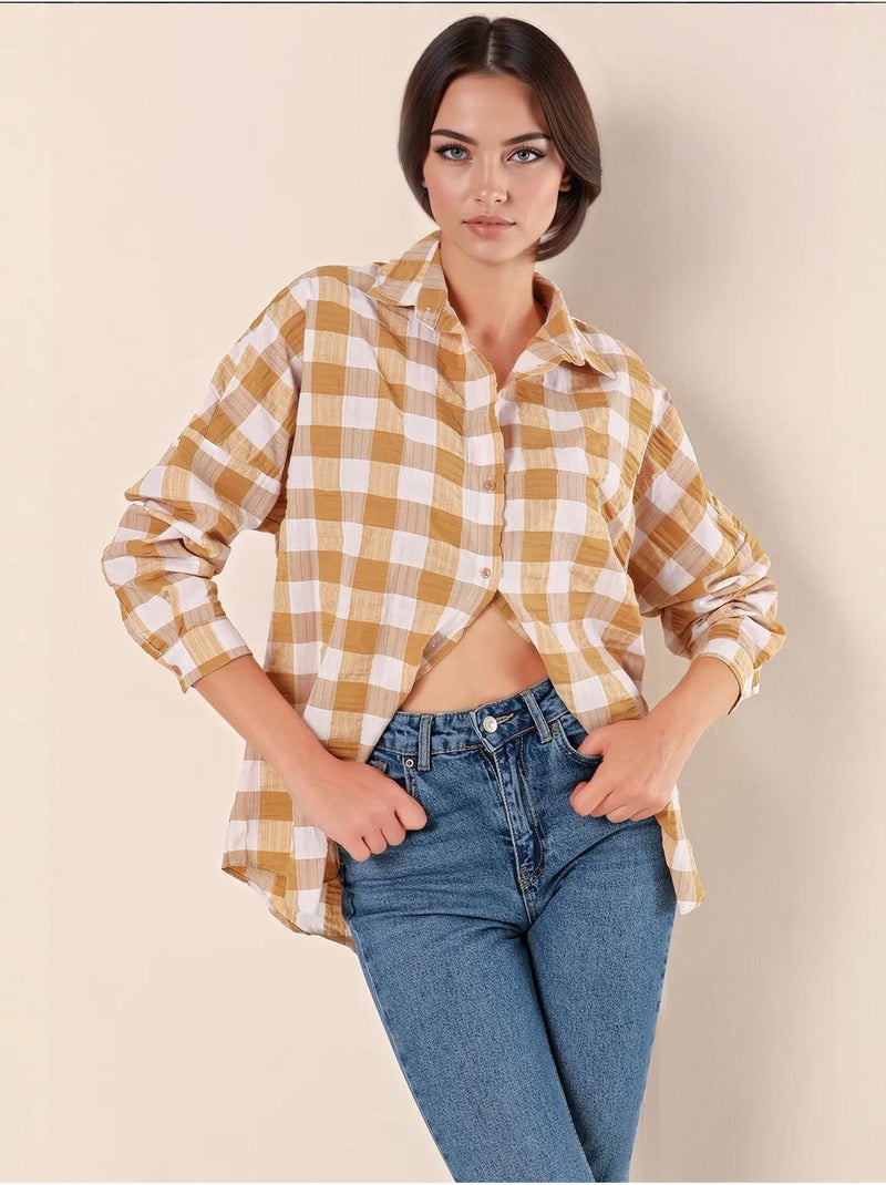 Camicia oversize in popeline con motivo e bottoni bdart Grège - Kiabi