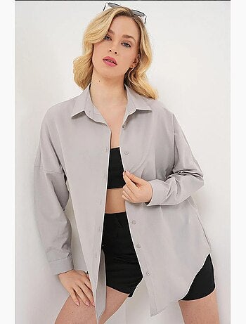 Camicia oversize in popeline con motivo e bottoni bdart