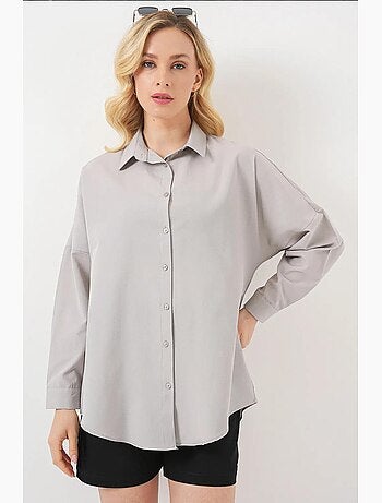 Camicia oversize in popeline con motivo e bottoni bdart