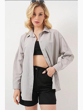 Camicia oversize in popeline con motivo e bottoni bdart