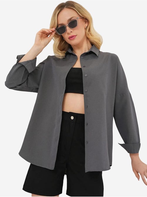 Camicia oversize in popeline con motivo e bottoni bdart - Kiabi Camicia oversize in popeline con motivo e bottoni bdart - Kiabi