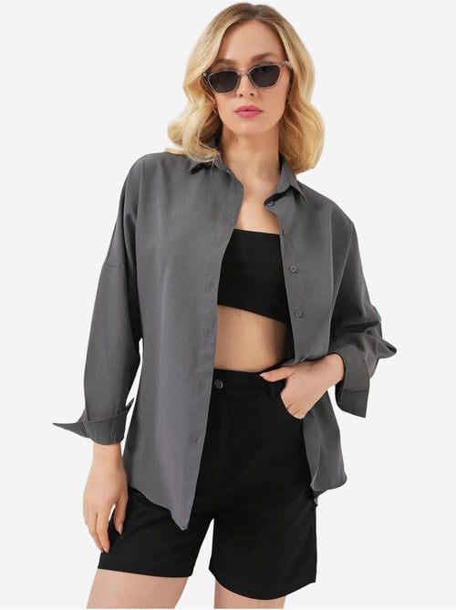 Camicia oversize in popeline con motivo e bottoni bdart - Kiabi Camicia oversize in popeline con motivo e bottoni bdart - Kiabi
