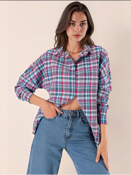 Camicia oversize in popeline con motivo e bottoni bdart - Kiabi Camicia oversize in popeline con motivo e bottoni bdart - Kiabi