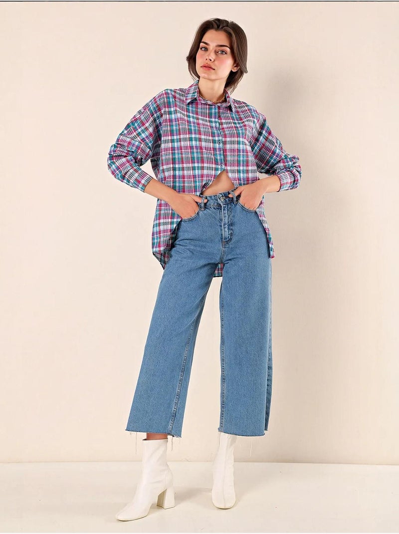 Camicia oversize in popeline con motivo e bottoni bdart Lampone - Kiabi