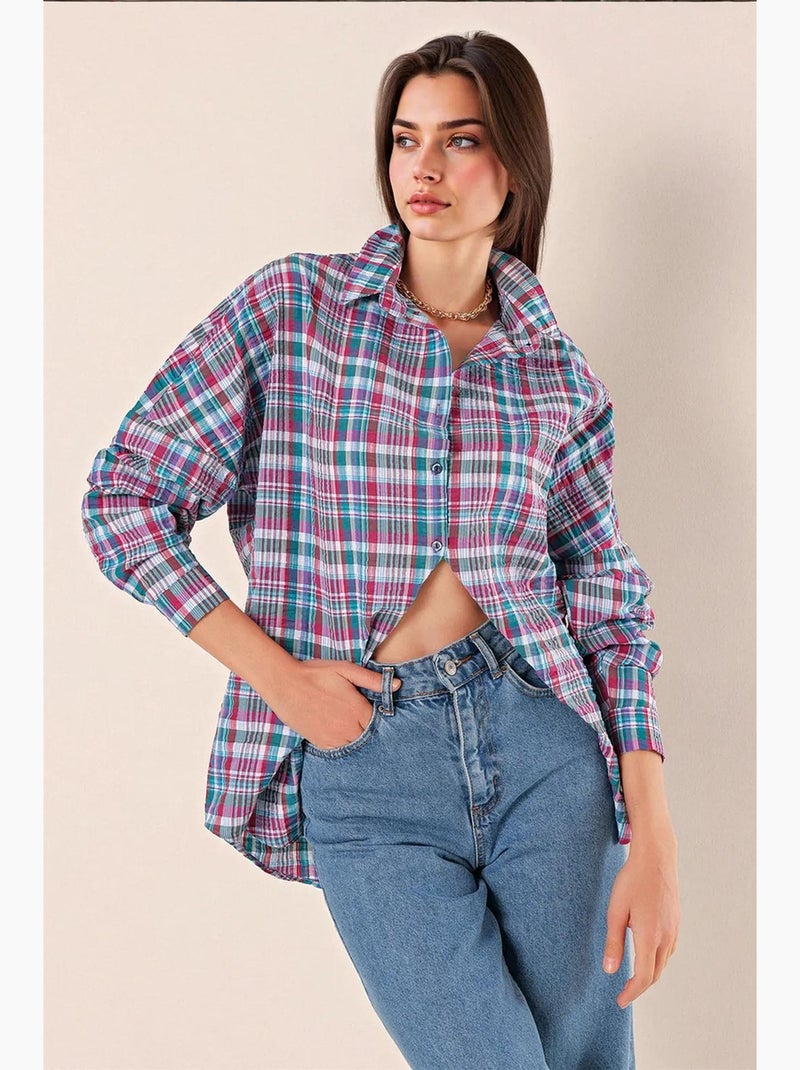 Camicia oversize in popeline con motivo e bottoni bdart Lampone - Kiabi