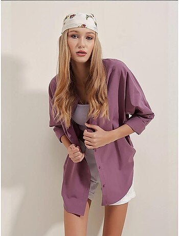 Camicia oversize in popeline con motivo e bottoni bdart
