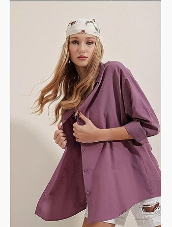 Camicia oversize in popeline con motivo e bottoni bdart