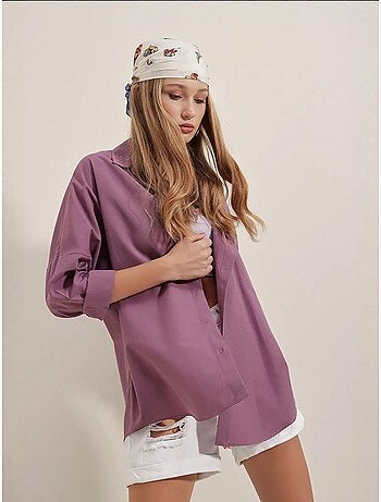Camicia oversize in popeline con motivo e bottoni bdart