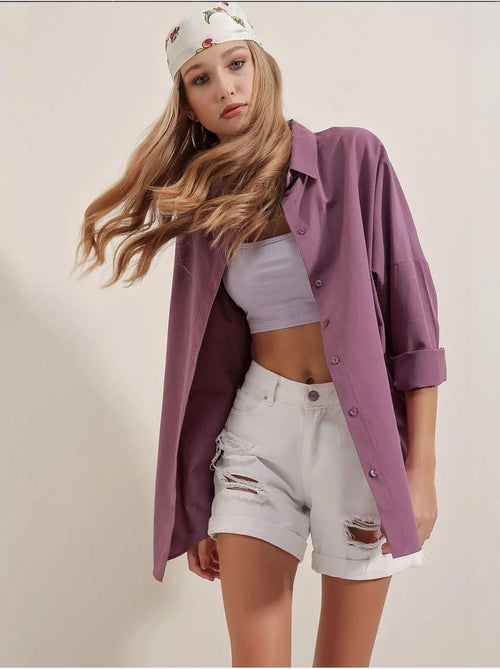 Camicia oversize in popeline con motivo e bottoni bdart - Kiabi Camicia oversize in popeline con motivo e bottoni bdart - Kiabi