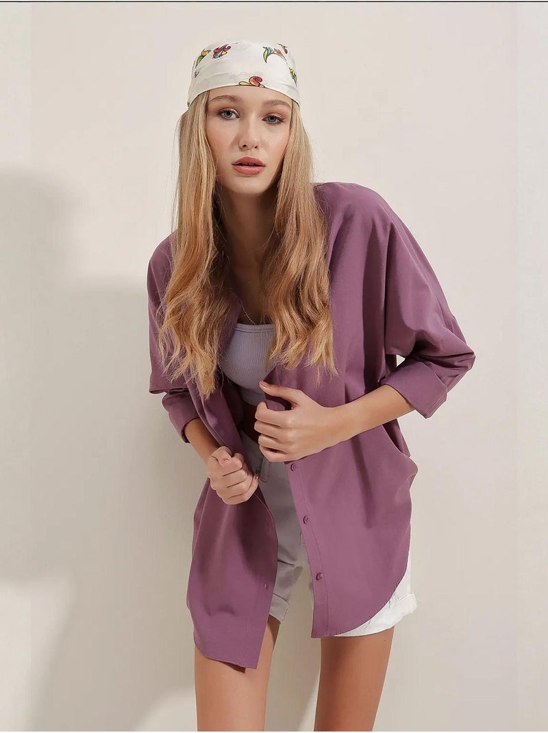 Camicia oversize in popeline con motivo e bottoni bdart Malva - Kiabi