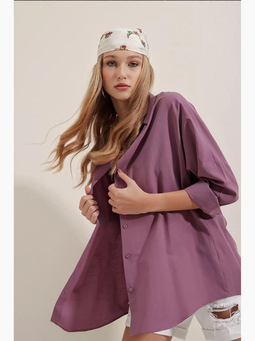 Camicia oversize in popeline con motivo e bottoni bdart - Kiabi Camicia oversize in popeline con motivo e bottoni bdart - Kiabi