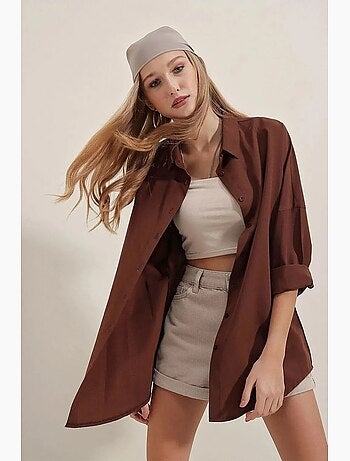 Camicia oversize in popeline con motivo e bottoni bdart