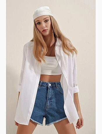 Camicia oversize in popeline con motivo e bottoni bdart