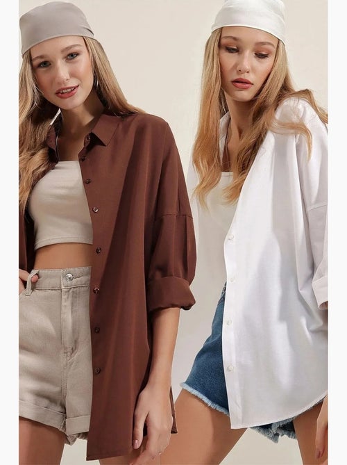 Camicia oversize in popeline con motivo e bottoni bdart - Kiabi Camicia oversize in popeline con motivo e bottoni bdart - Kiabi