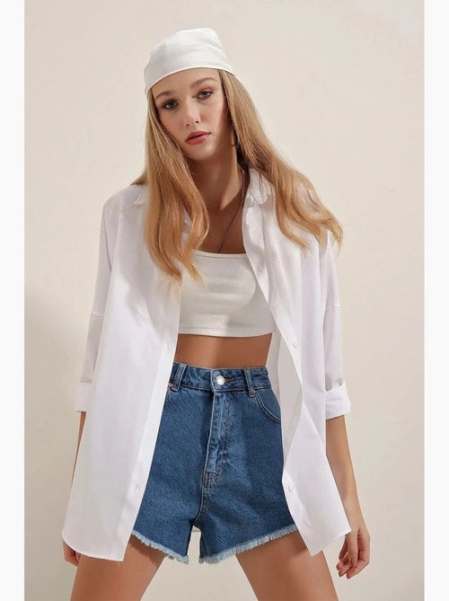 Camicia oversize in popeline con motivo e bottoni bdart - Kiabi Camicia oversize in popeline con motivo e bottoni bdart - Kiabi