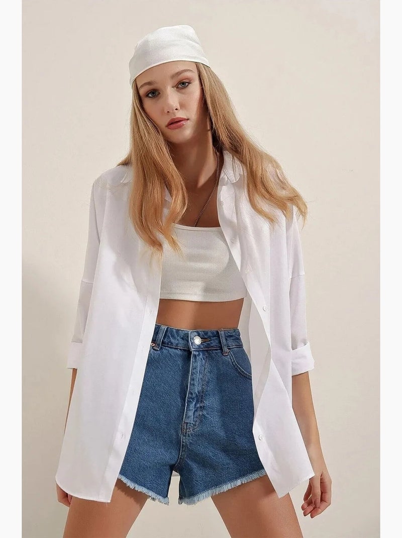 Camicia oversize in popeline con motivo e bottoni bdart Marrone cioccolato - Kiabi