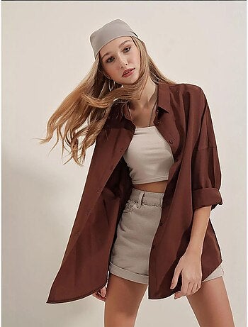 Camicia oversize in popeline con motivo e bottoni bdart
