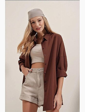 Camicia oversize in popeline con motivo e bottoni bdart