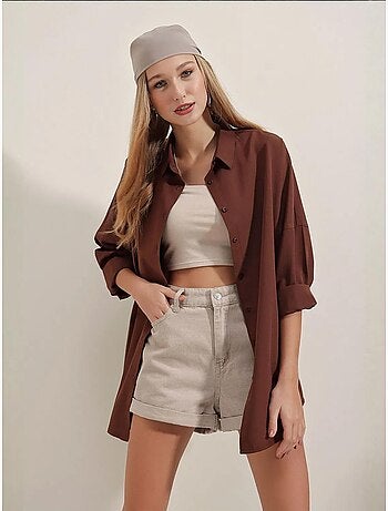 Camicia oversize in popeline con motivo e bottoni bdart