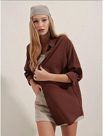 Camicia oversize in popeline con motivo e bottoni bdart