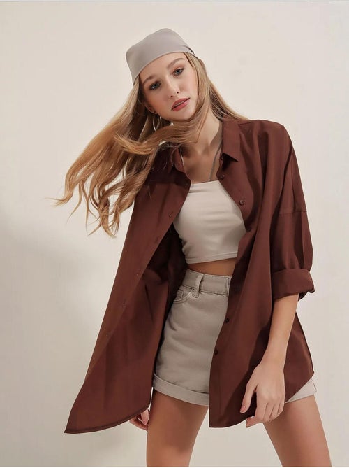 Camicia oversize in popeline con motivo e bottoni bdart - Kiabi Camicia oversize in popeline con motivo e bottoni bdart - Kiabi