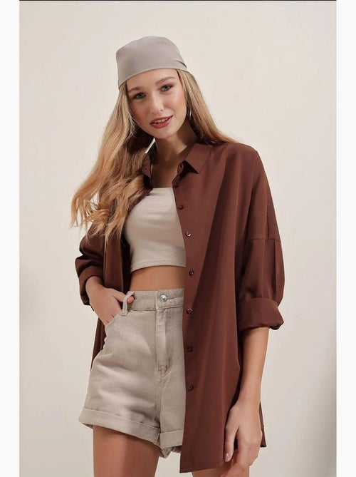 Camicia oversize in popeline con motivo e bottoni bdart - Kiabi Camicia oversize in popeline con motivo e bottoni bdart - Kiabi