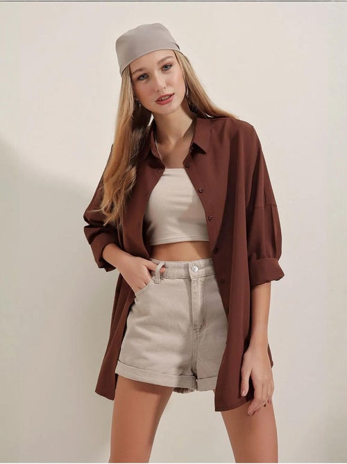 Camicia oversize in popeline con motivo e bottoni bdart - Kiabi Camicia oversize in popeline con motivo e bottoni bdart - Kiabi