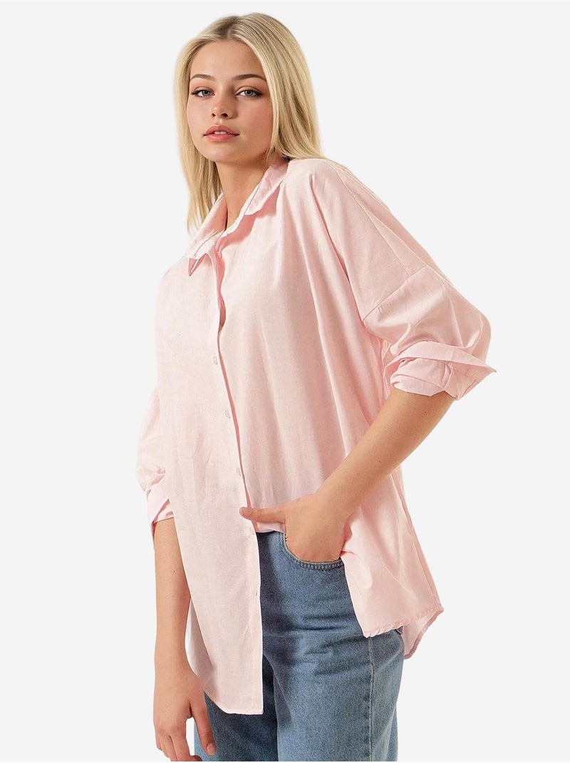 Camicia oversize in popeline con motivo e bottoni bdart Rosa chiaro - Kiabi