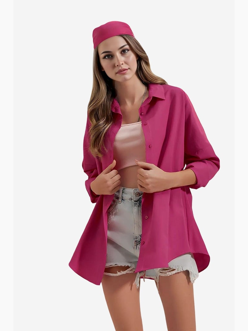 Camicia oversize in popeline con motivo e bottoni bdart Rosa fluo/Solinotes - Kiabi