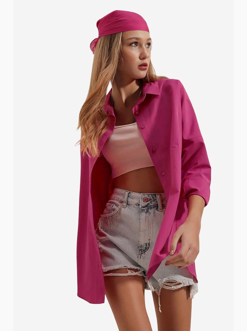 Camicia oversize in popeline con motivo e bottoni bdart Rosa fluo/Solinotes - Kiabi