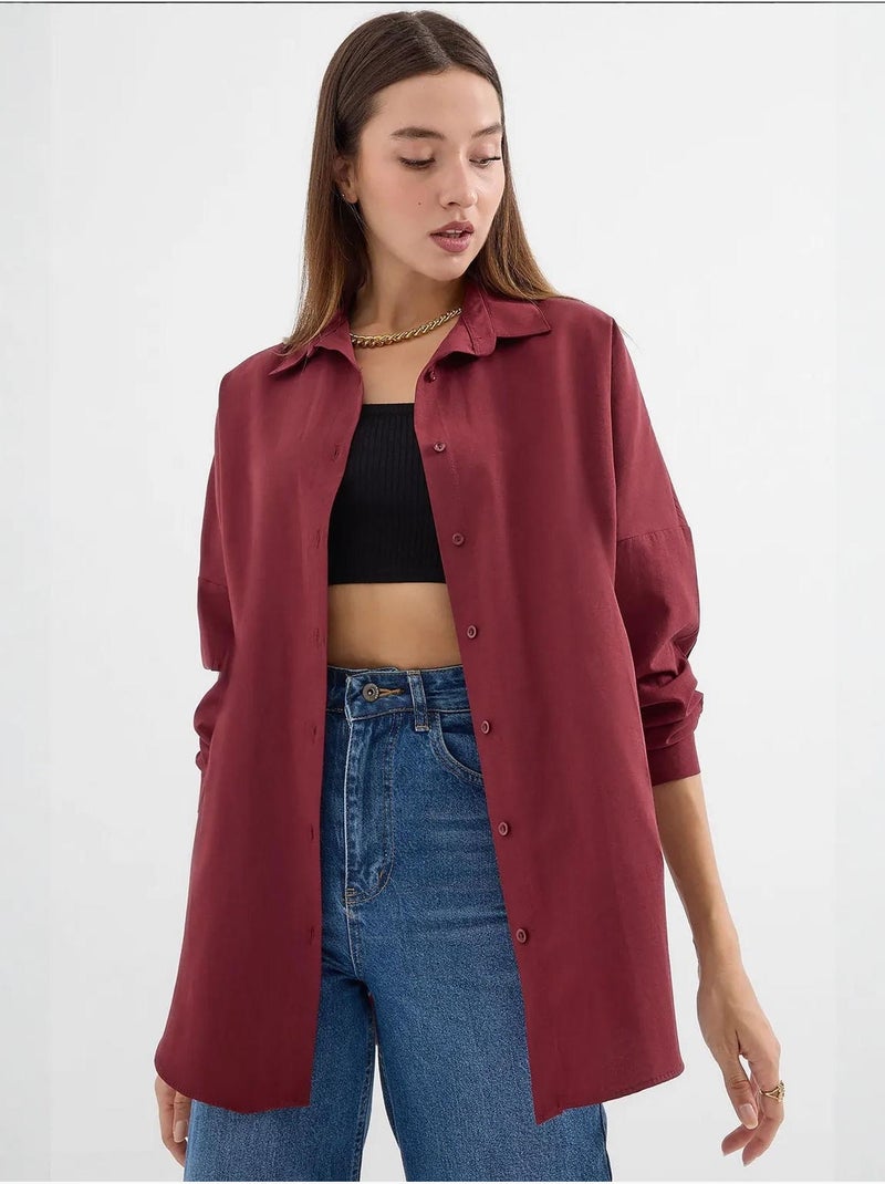 Camicia oversize in popeline con motivo e bottoni bdart Rosso granata - Kiabi